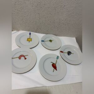 5 Crate & Barrel Nancy Green Porcelain Tidbits Appetizer Canape Plates NWOT